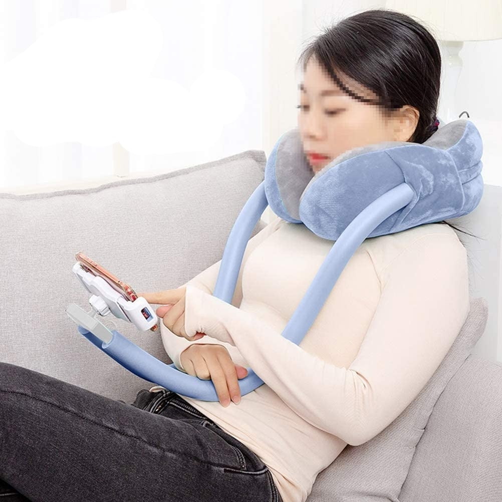 Hug Tab - 2-in-1 U-Shaped Neck Pillow With Gooseneck Tablet Phone Holder (Blue)