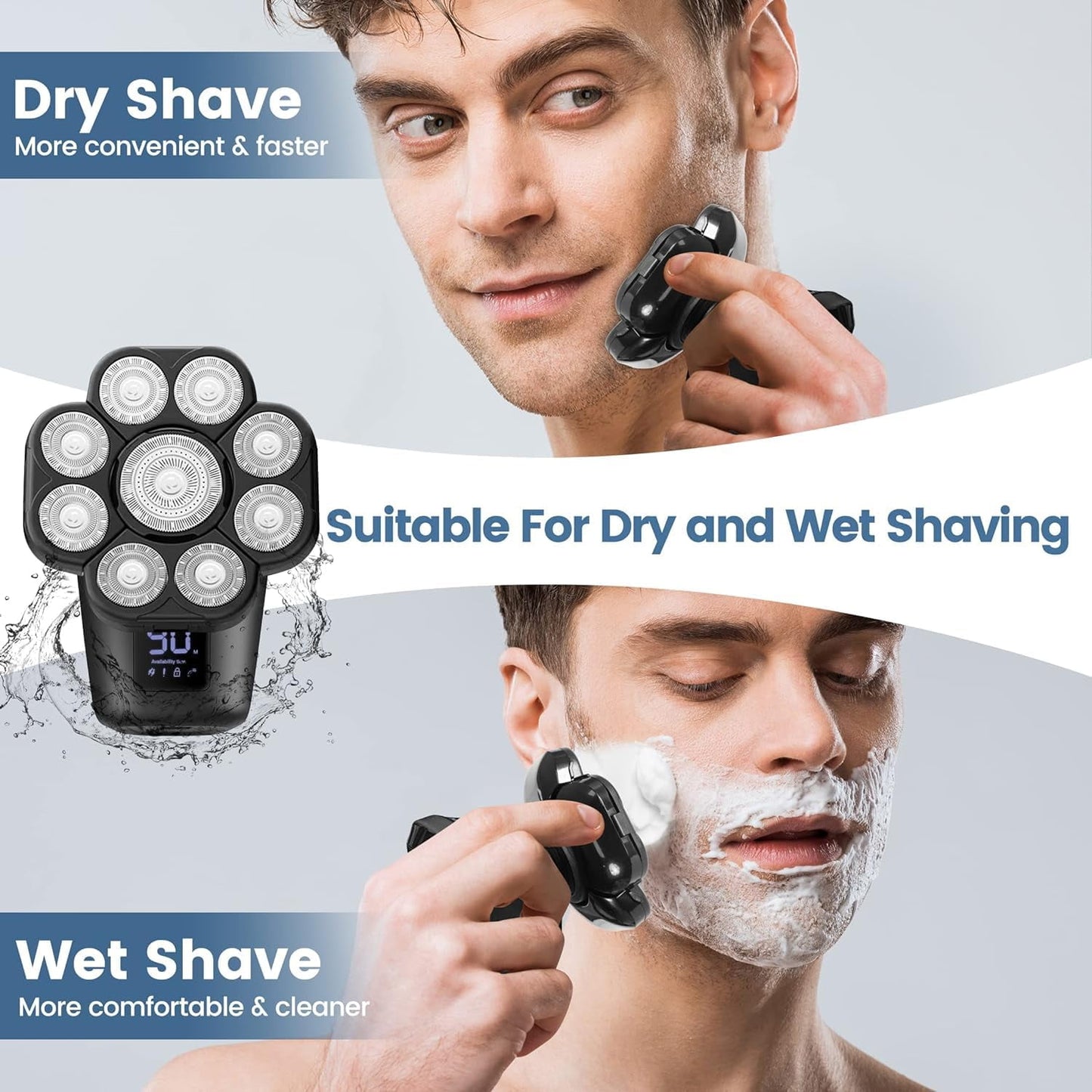 Glide Aqua - New 9D Cordless Rechargeable 6-in-1 Waterproof Head Shaver